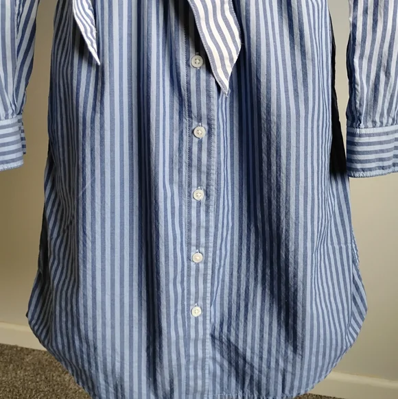 Lands' End Classic Cotton Shirt Dress Ombre Blue Stripe Preppy Size Small - Picture 4 of 17